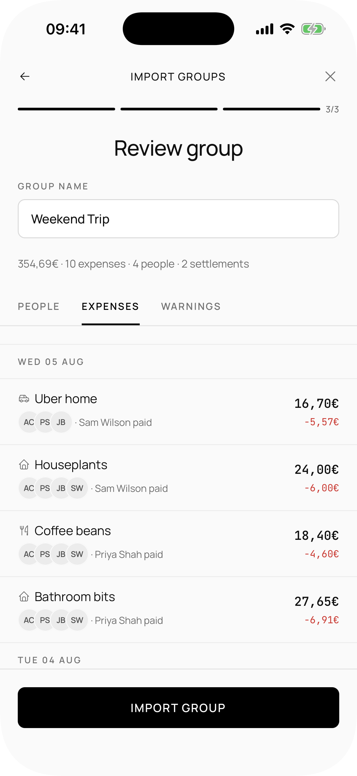 Importing expenses from Splitwise, Tricount, Splid, or Settle Up
