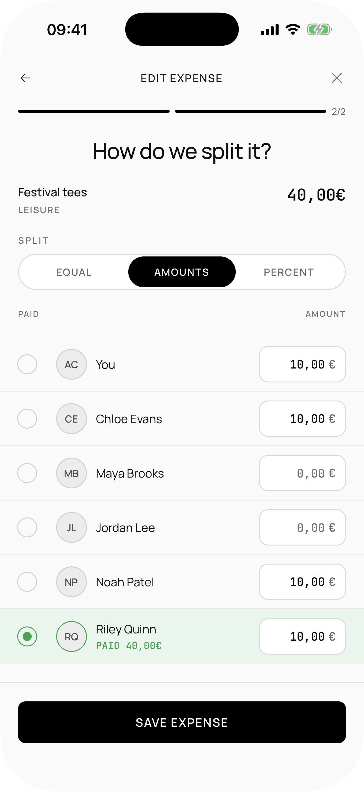 Split by exact amounts
